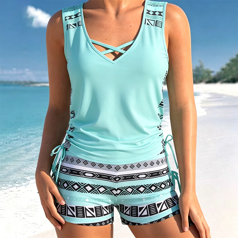 Tankini Swimsuit Set with Adjustable Sides