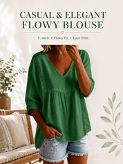 Women's V Neck Lace Blouses