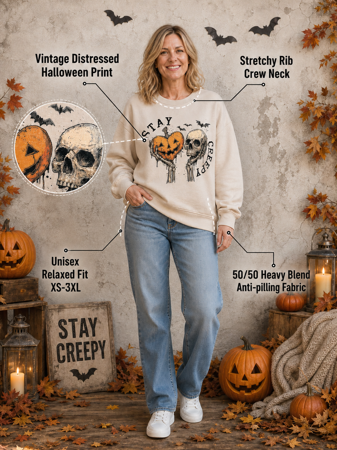 Retro Stay Creepy Halloween Sweatshirt