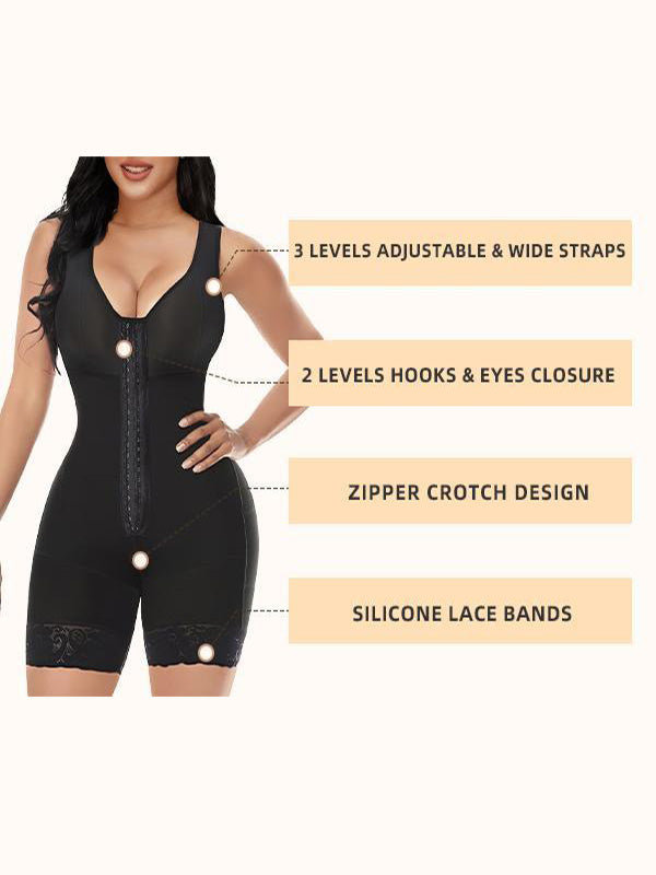 Women's built-in bra shapewear with zipper crotch