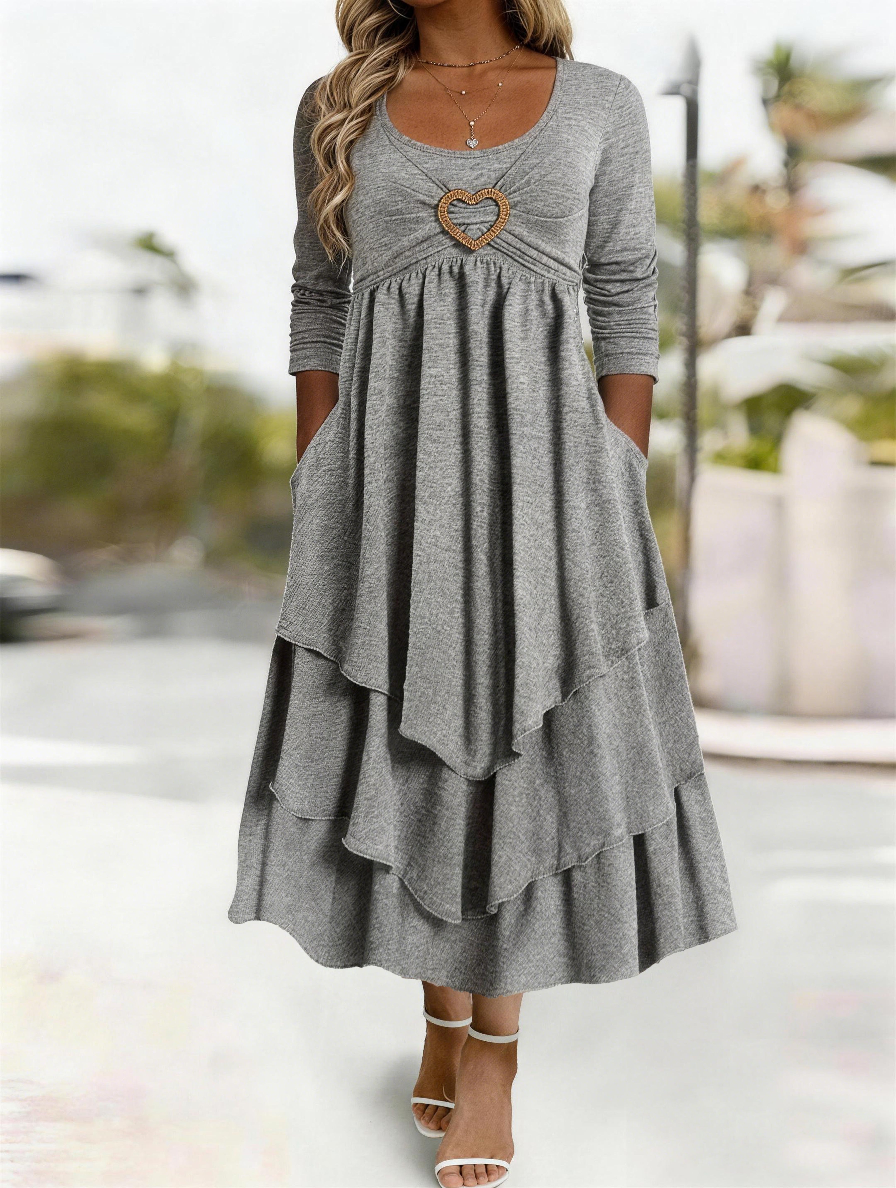 Waist-Cinching Dress With Heart Decoration