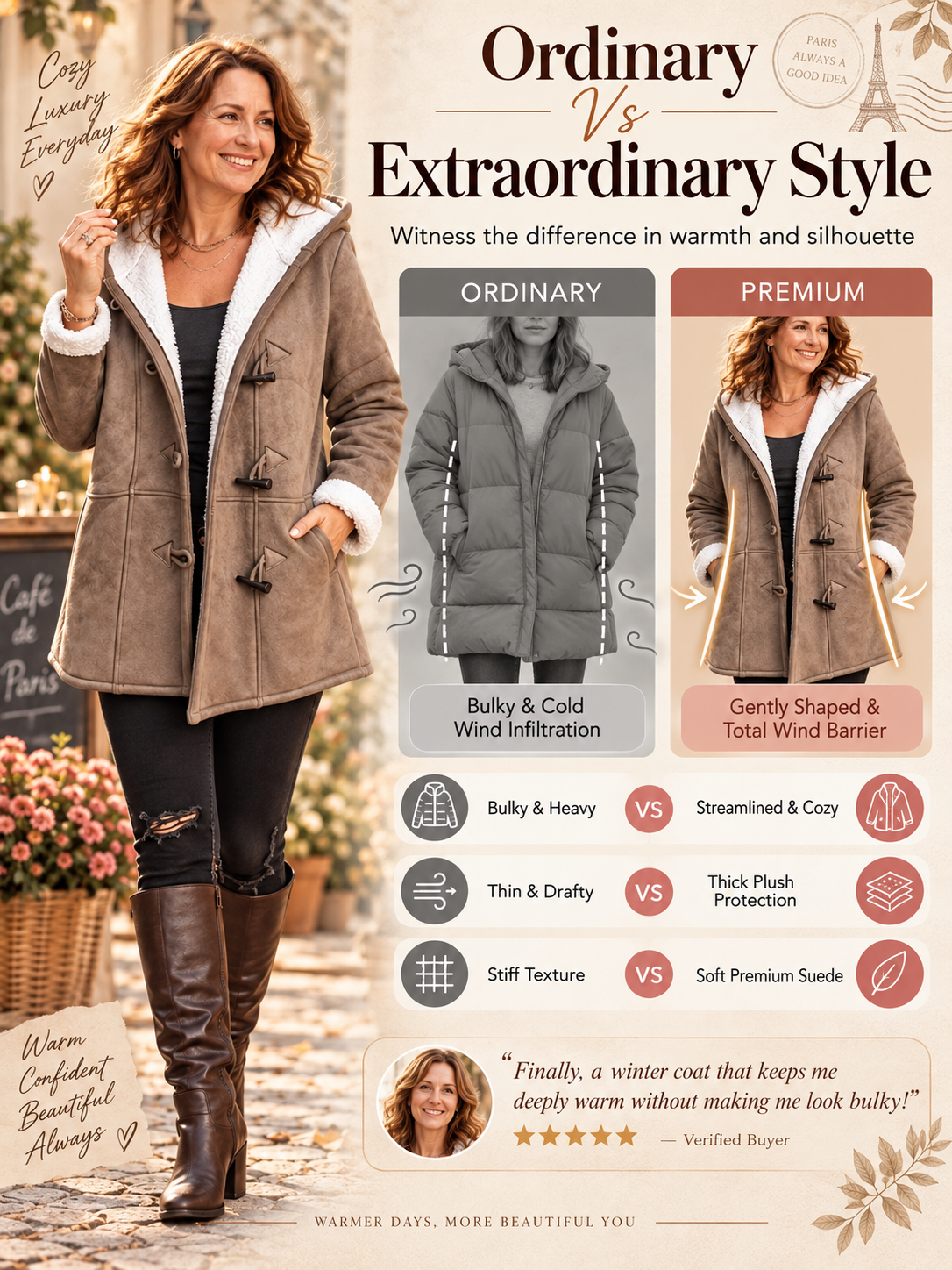 Women's Hooded Suede Coat with Plush Lining