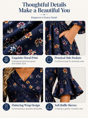 Wrap-Front Tie-Waist Midi Dress With Pockets