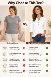 Womens V Neck 3/4 Sleeve Tops