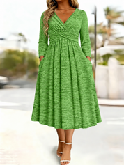 Wrap-Front Tie-Waist Midi Dress With Pockets