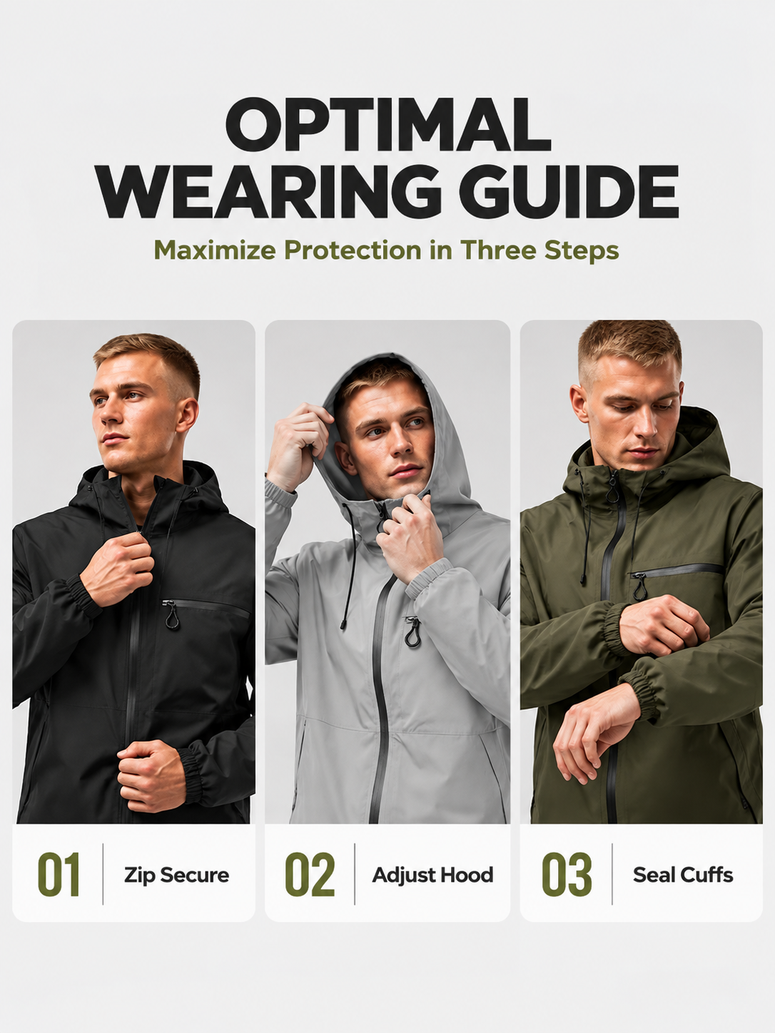 Plain Waterproof Windproof Drawstring Zip Up Jacket