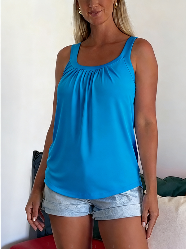 Solid Color Pleated Tank Top