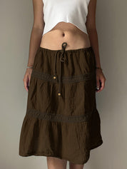 Vintage Brown Pleats Maxi Skirt