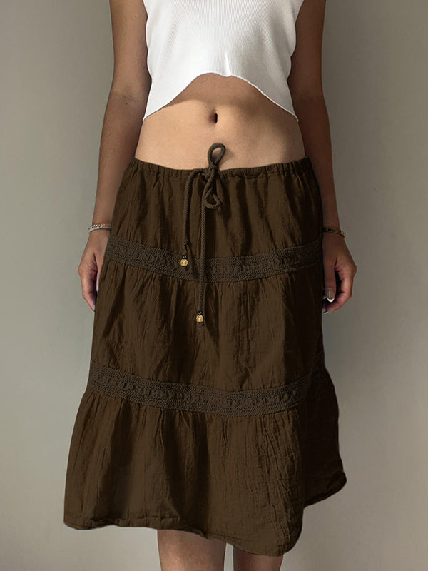 Vintage Brown Pleats Maxi Skirt
