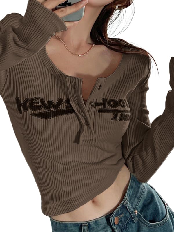 Y2K Paneled Fitted Henley Lace Long Sleeve Top