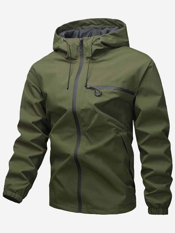 Plain Waterproof Windproof Drawstring Zip Up Jacket