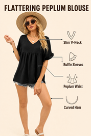 Womens V Neck Ruffle Sleeve Tops