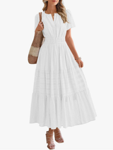 Women’s Short Sleeve V-Neck Boho Maxi Dress with Pockets