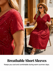 Crossover V-Neck Midi Dress with Pockets