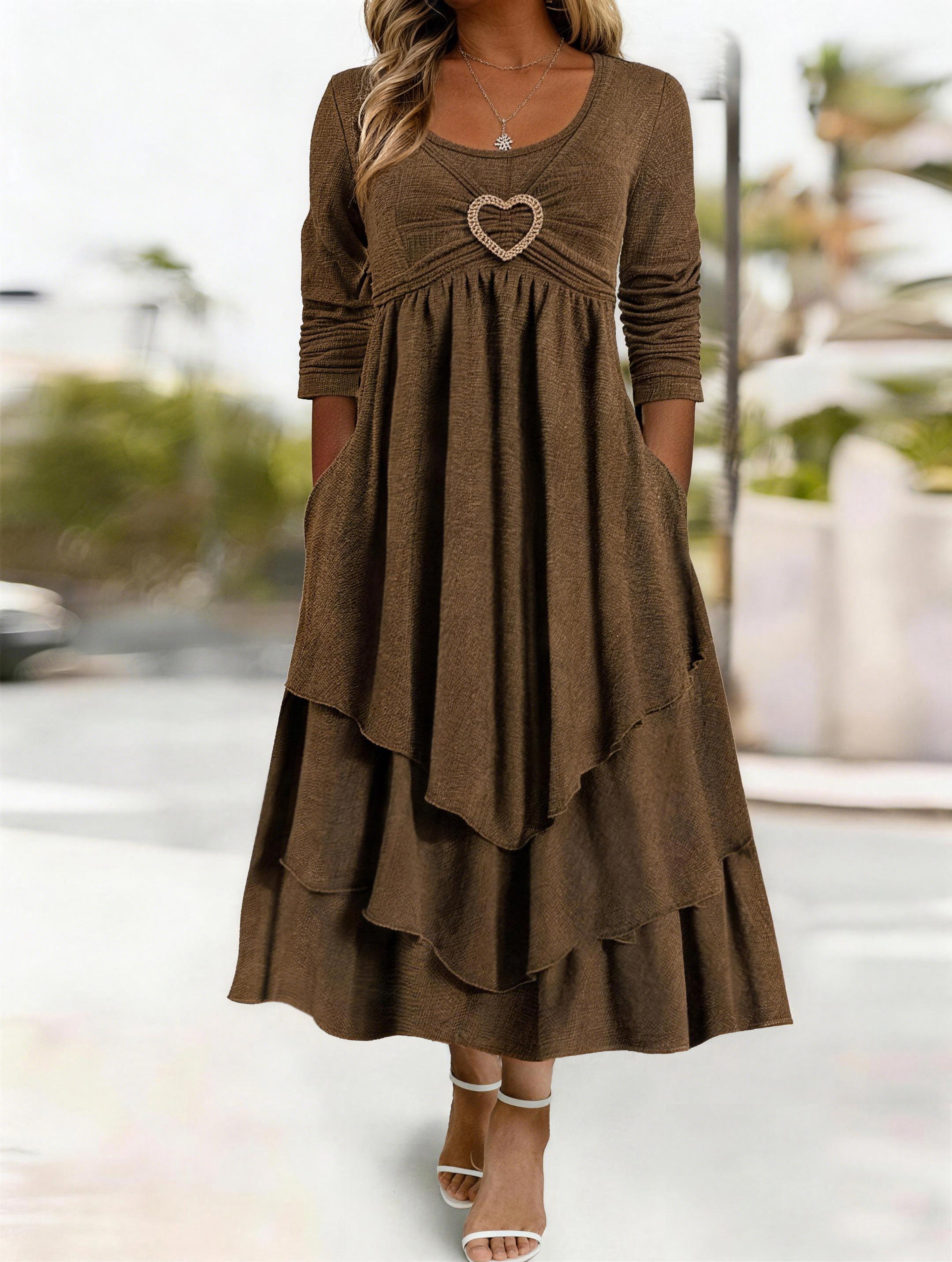 Waist-Cinching Dress With Heart Decoration