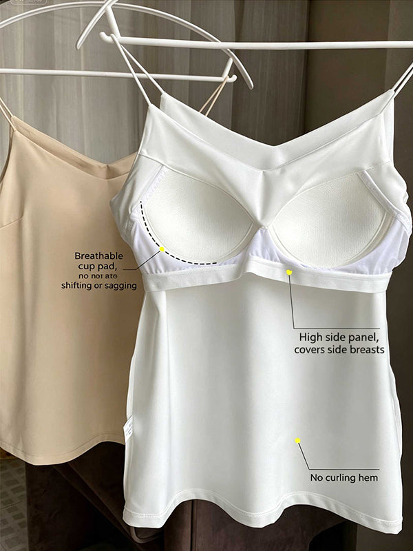 Built-In Bra Satin V Neck Tank Top