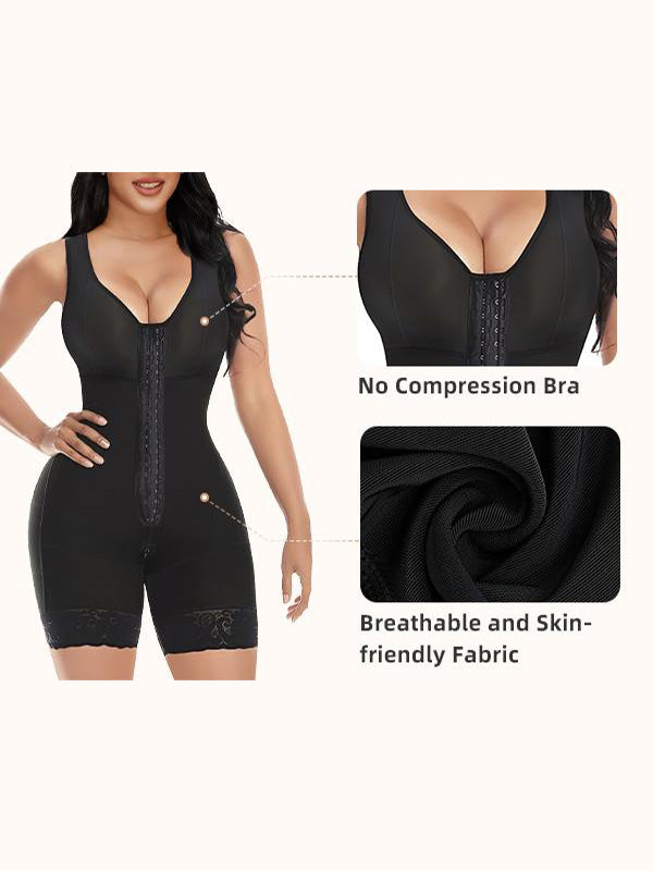 Women's built-in bra shapewear with zipper crotch