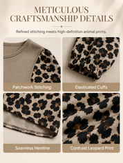 Leopard Print Colorblock Long Sleeve Peplum Top