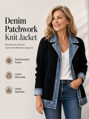 Ribbed Knit Jacket with Denim Trim