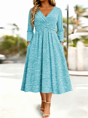 Wrap-Front Tie-Waist Midi Dress With Pockets