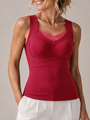Contrast Lace V-Neck Built-in Bra Tank Top