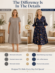 Wrap-Front Tie-Waist Midi Dress With Pockets