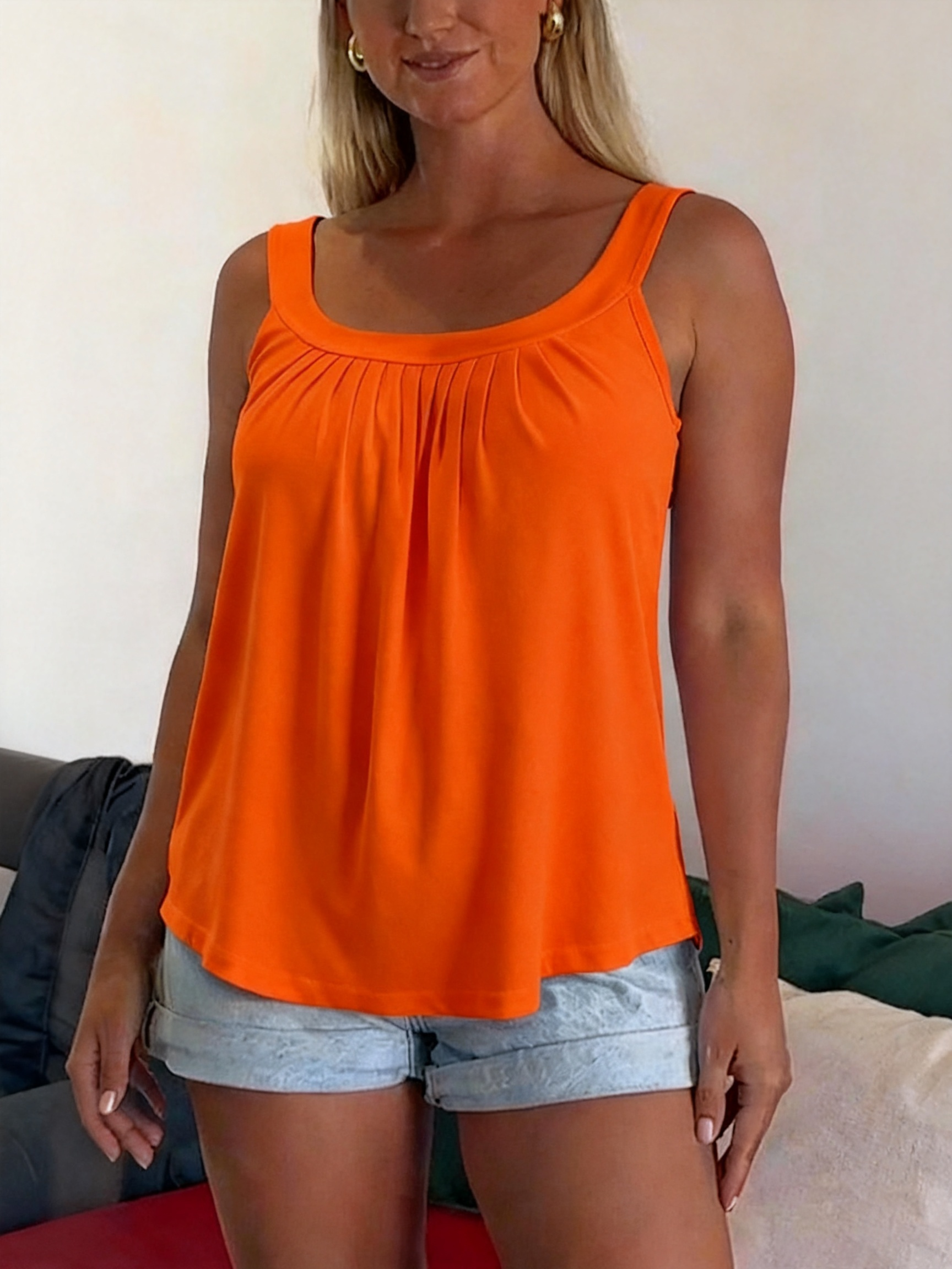 Solid Color Pleated Tank Top