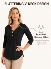 Womens V Neck 3/4 Sleeve Tops