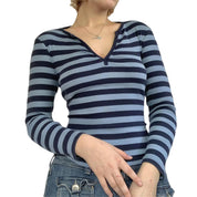 Y2K Paneled Fitted Henley Blouse