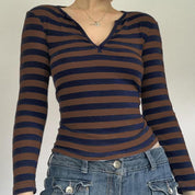 Y2K Paneled Fitted Henley Blouse