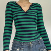 Y2K Paneled Fitted Henley Blouse