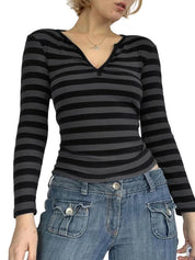 Y2K Paneled Fitted Henley Blouse