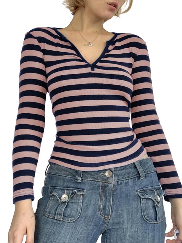 Y2K Paneled Fitted Henley Blouse