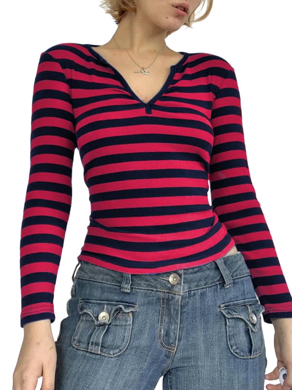 Y2K Paneled Fitted Henley Blouse