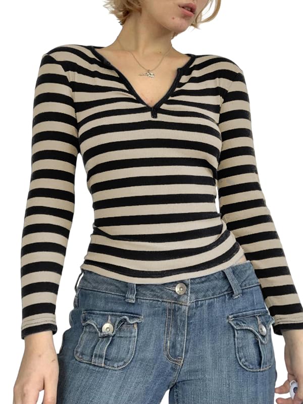 Y2K Paneled Fitted Henley Blouse