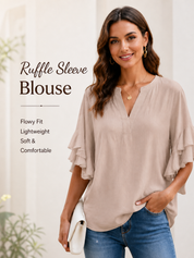 Plus Size Ruffle Sleeve V-Neck Top