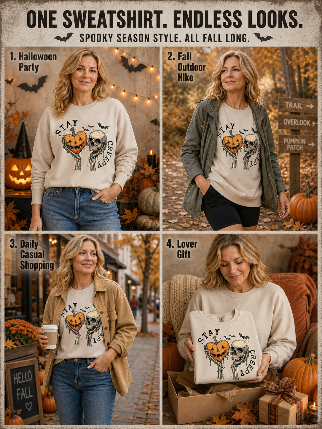 Retro Stay Creepy Halloween Sweatshirt