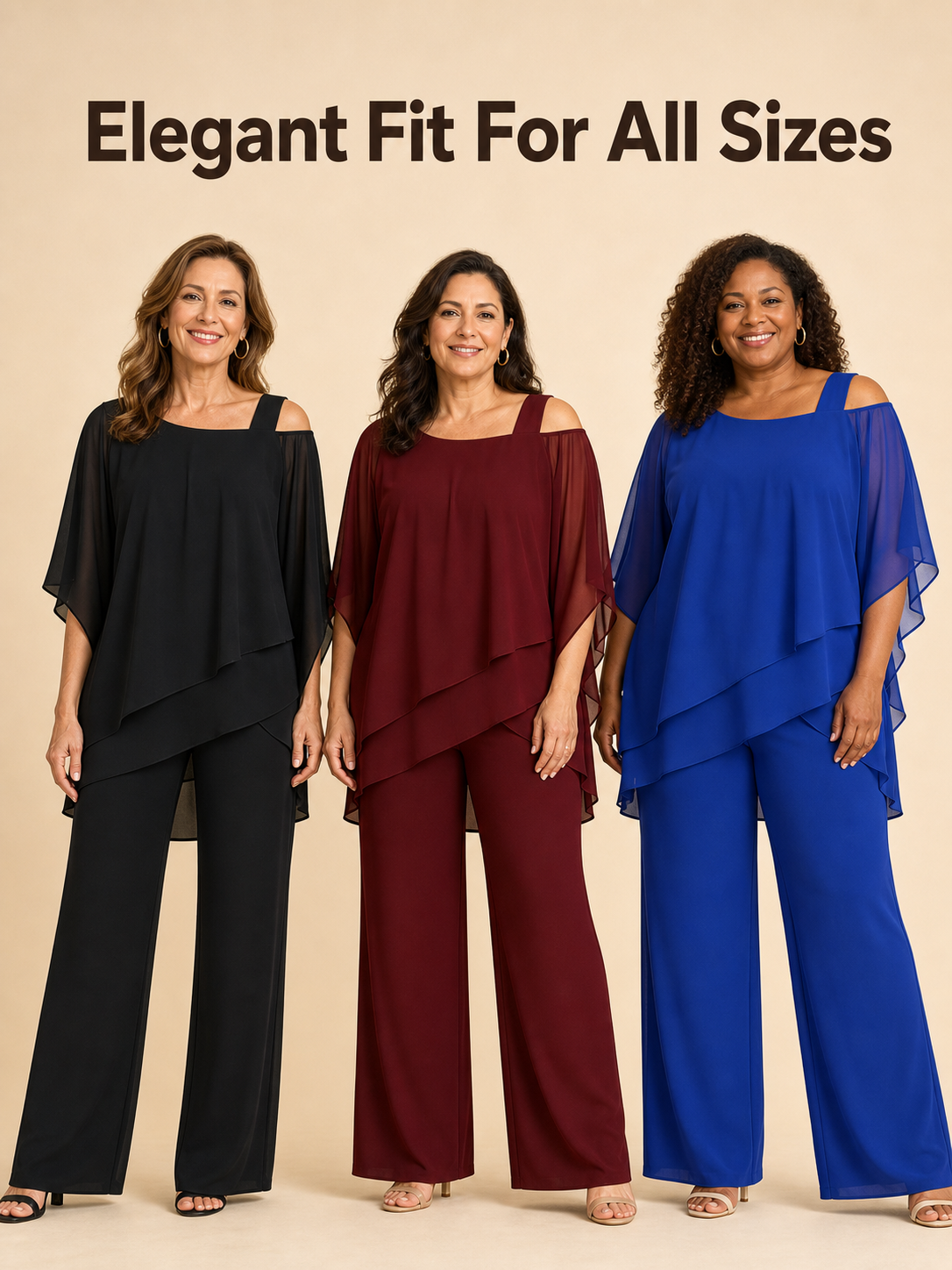 Irregular Layered Chiffon Top & Wide-Leg Pants Set