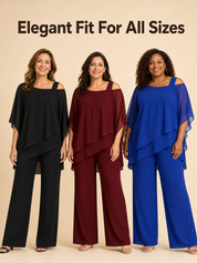 Irregular Layered Chiffon Top & Wide-Leg Pants Set