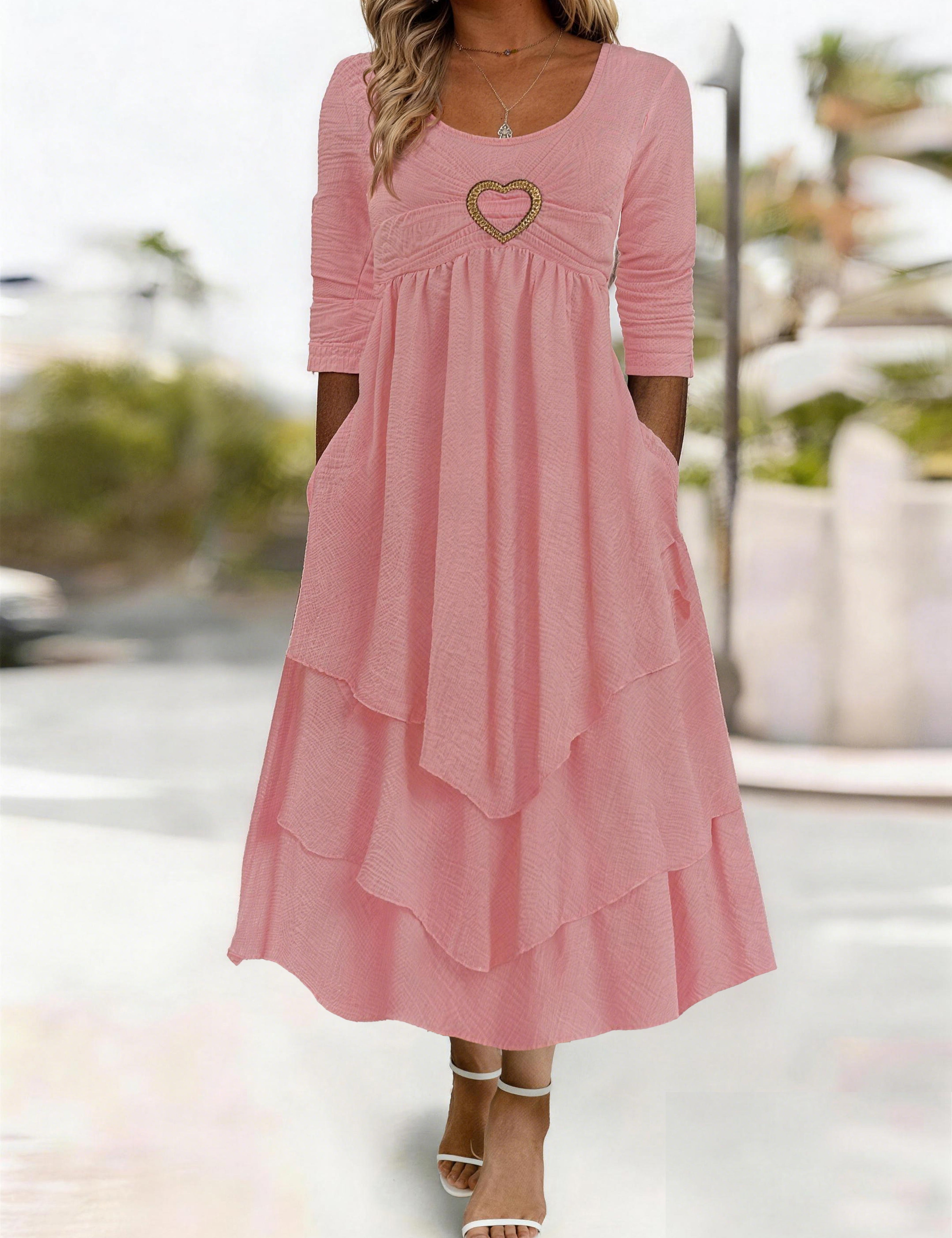 Waist-Cinching Dress With Heart Decoration
