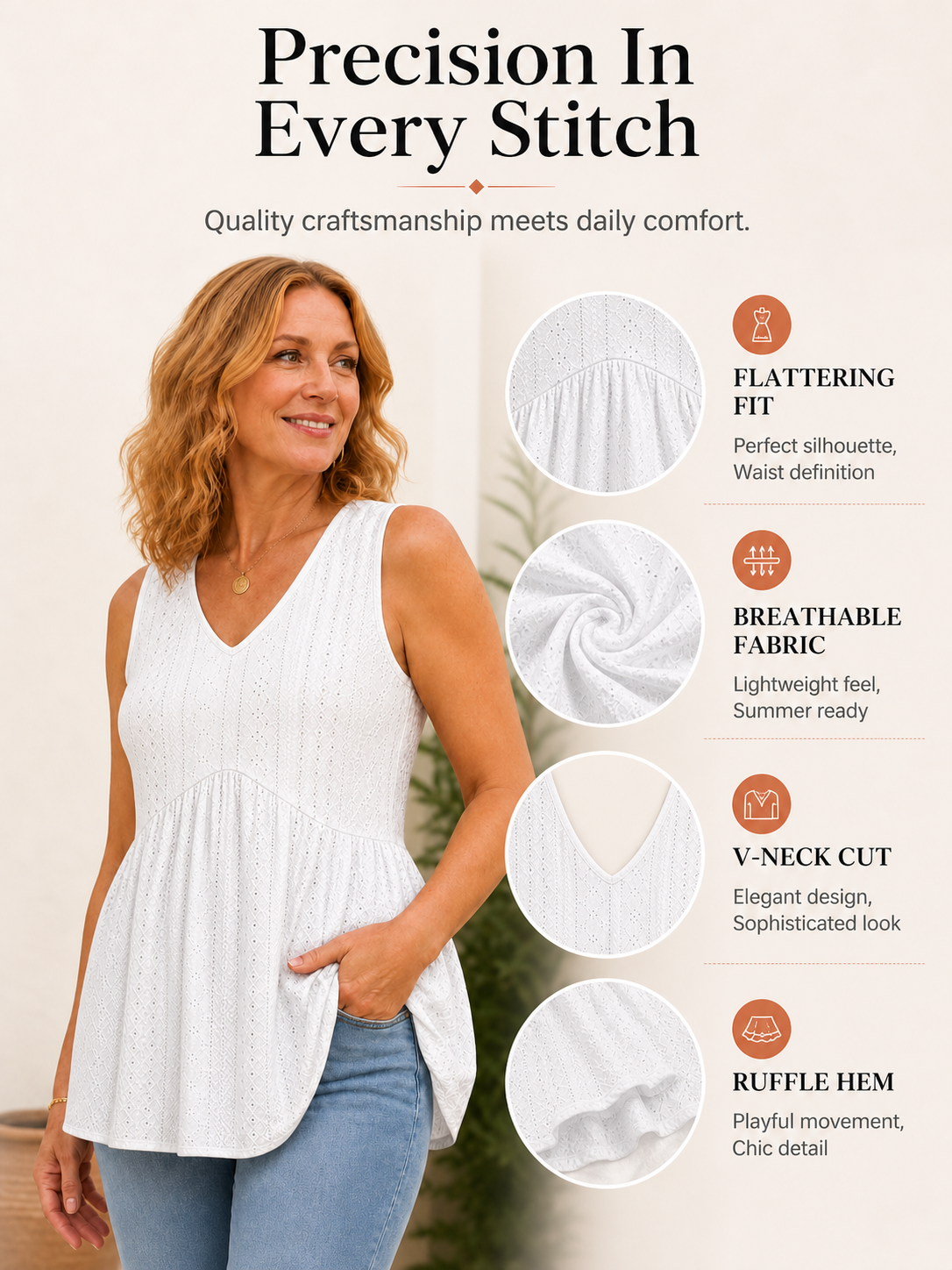 Womens V Neck Sleeveless Flowy Peplum Tops