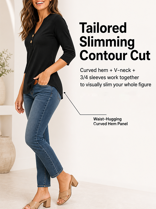 Womens V Neck 3/4 Sleeve Tops