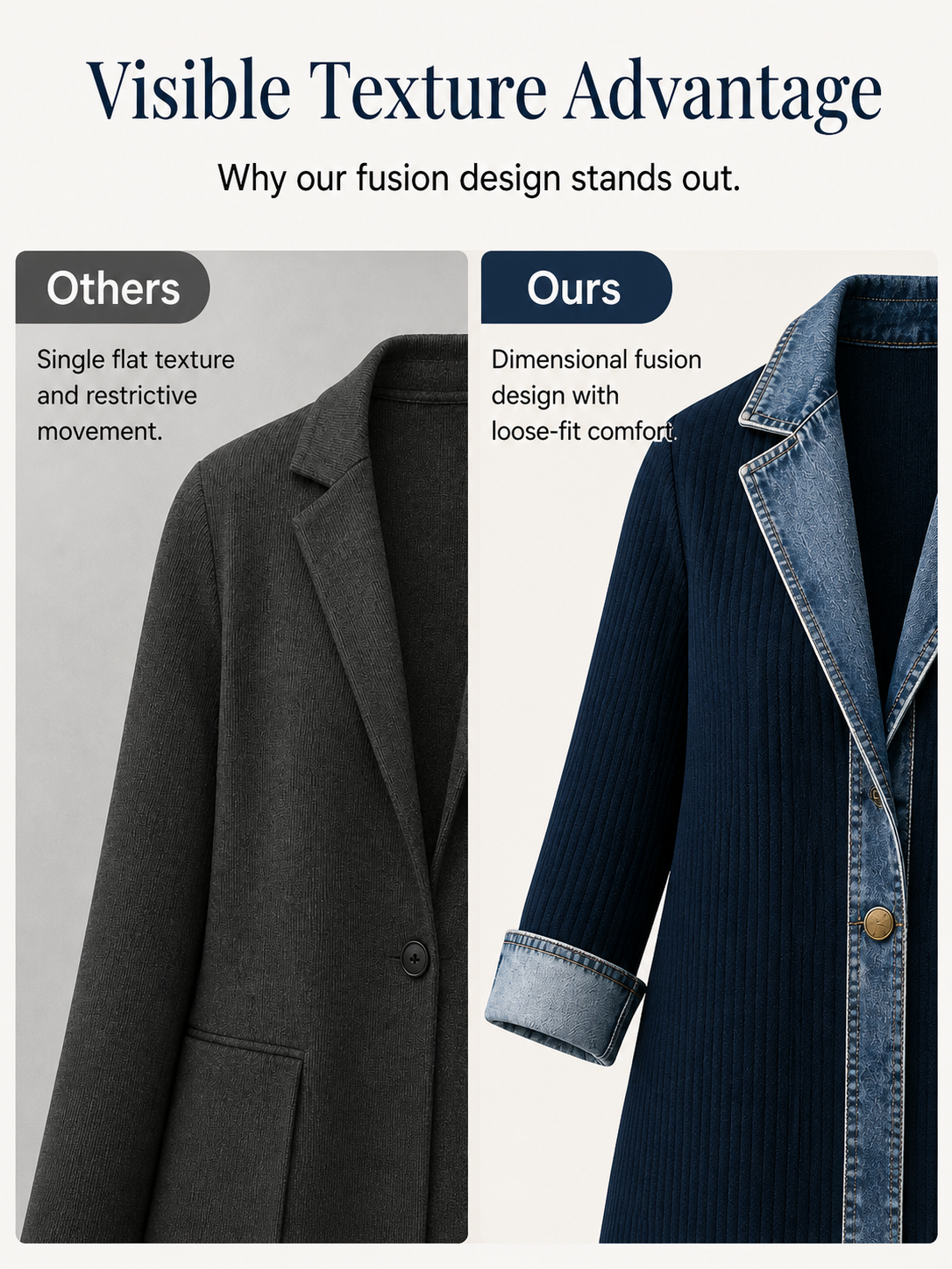 Ribbed Knit Jacket with Denim Trim