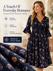 Wrap-Front Tie-Waist Midi Dress With Pockets