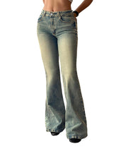 90s Mid High Waist Stretch Flared Bootcut Denim Pants