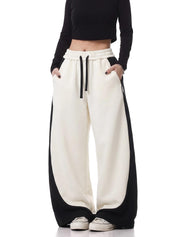 EMMIOL Women's Barrel Sweatpants Baggy High Waisted Y2K Loose Fit Pants | Contrast Side Panel Joggers, Drawstring Waist, Side Pockets, Ideal for Streetwear, Workouts, School Casual travel, Nights Out