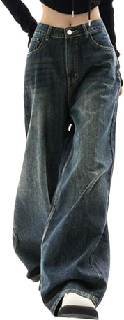 EMMIOL Women Baggy Jeans High Waist Boyfriend Streetwear Vintage Jeans Wide Leg Denim Pants