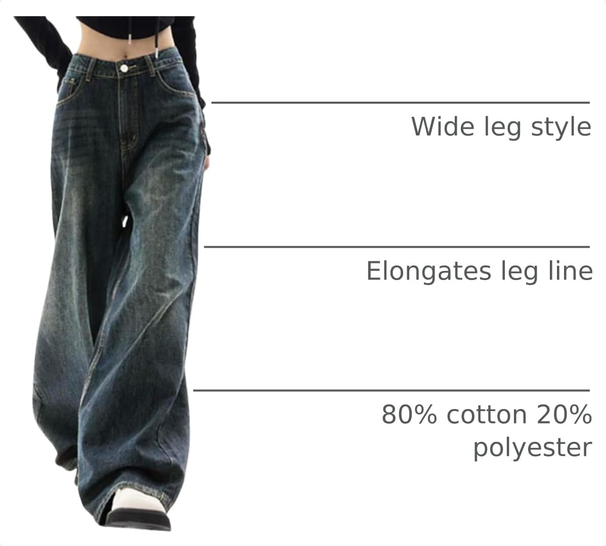 EMMIOL Women Baggy Jeans High Waist Boyfriend Streetwear Vintage Jeans Wide Leg Denim Pants