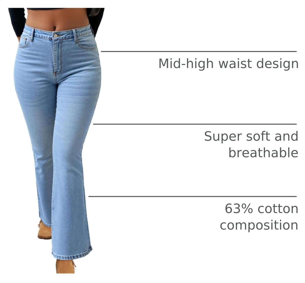 EMMIOL Stretchy Bootcut Jeans for Women High Waisted Womens Flare Jeans | Bell Bottom Jeans for Women, Trendy Y2K Jeans, Mid High Rise Selection, Retro Denim Pants, Skinny jeans, 90s Denim Pants