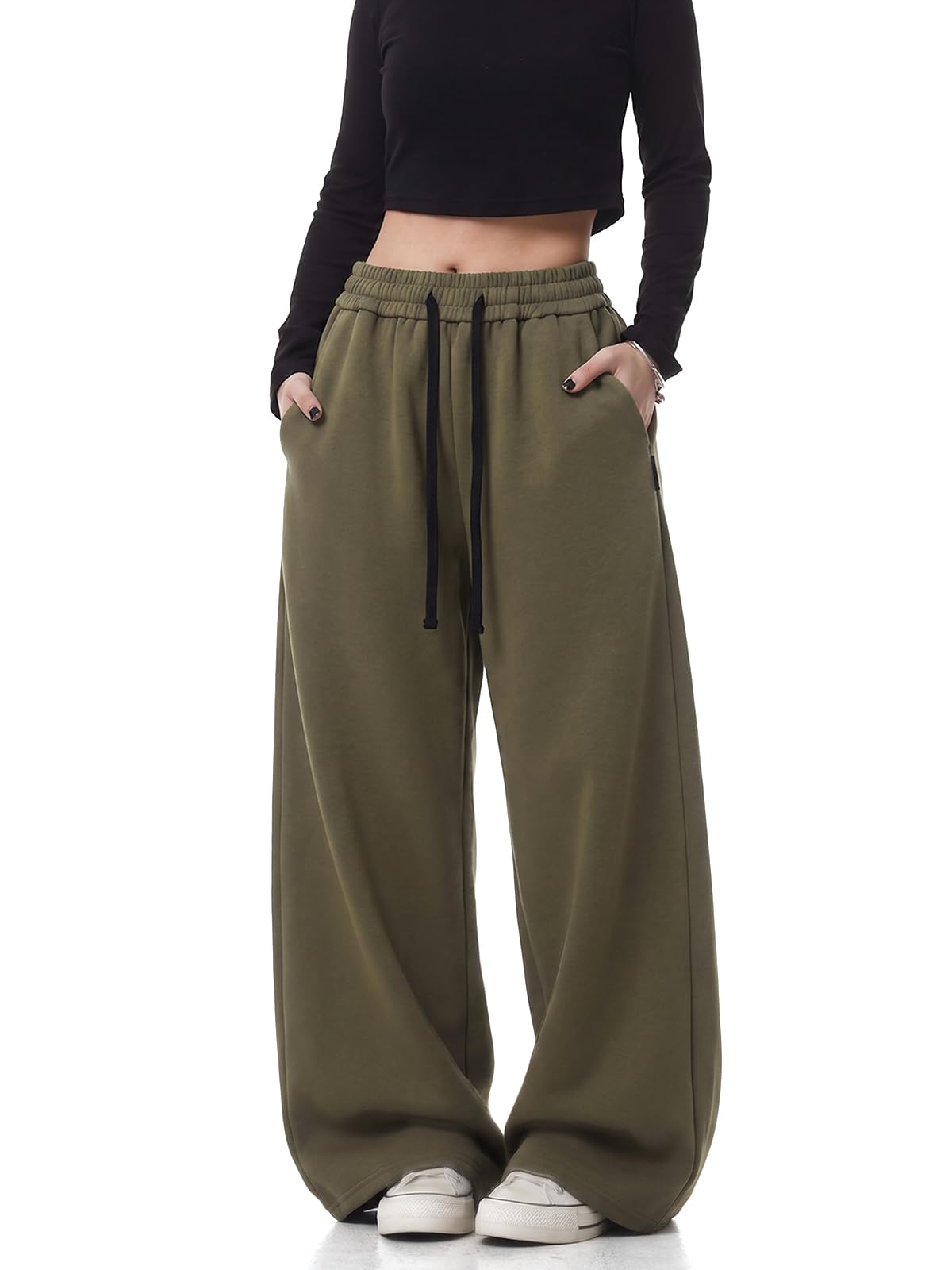 EMMIOL Women's Barrel Sweatpants Baggy High Waisted Y2K Loose Fit Pants | Contrast Side Panel Joggers, Drawstring Waist, Side Pockets, Ideal for Streetwear, Workouts, School Casual travel, Nights Out
